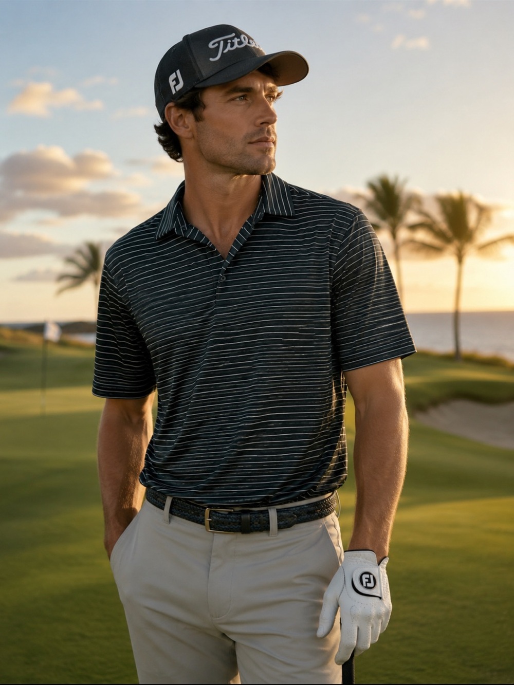 FootJoy Men’s Black White Striped Golf Polo Shirt XL Performance